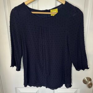 Maeve Anthropologie Navy Blue Dot Scallop Hem Blouse Womens Size 4 Preppy Flowy